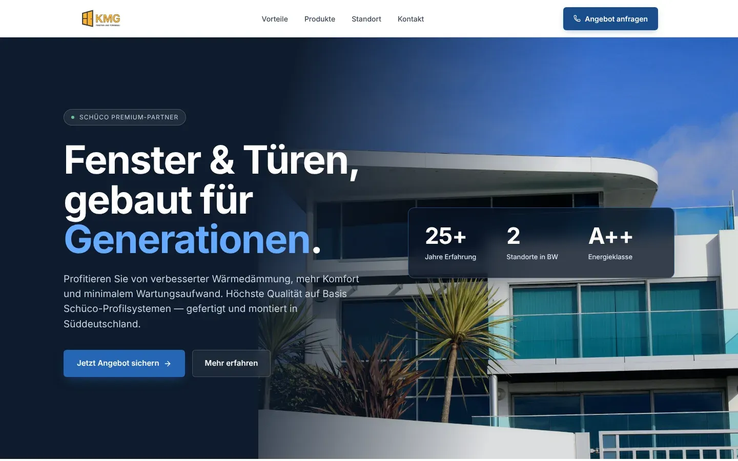 KMG Fensterbau & Haustüren website, desktop view