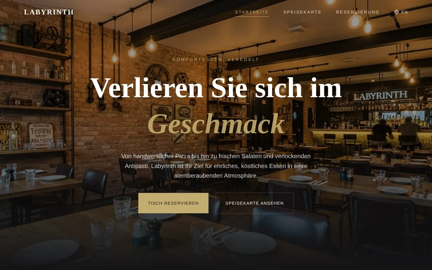 Labyrinth Restaurant website, desktop view