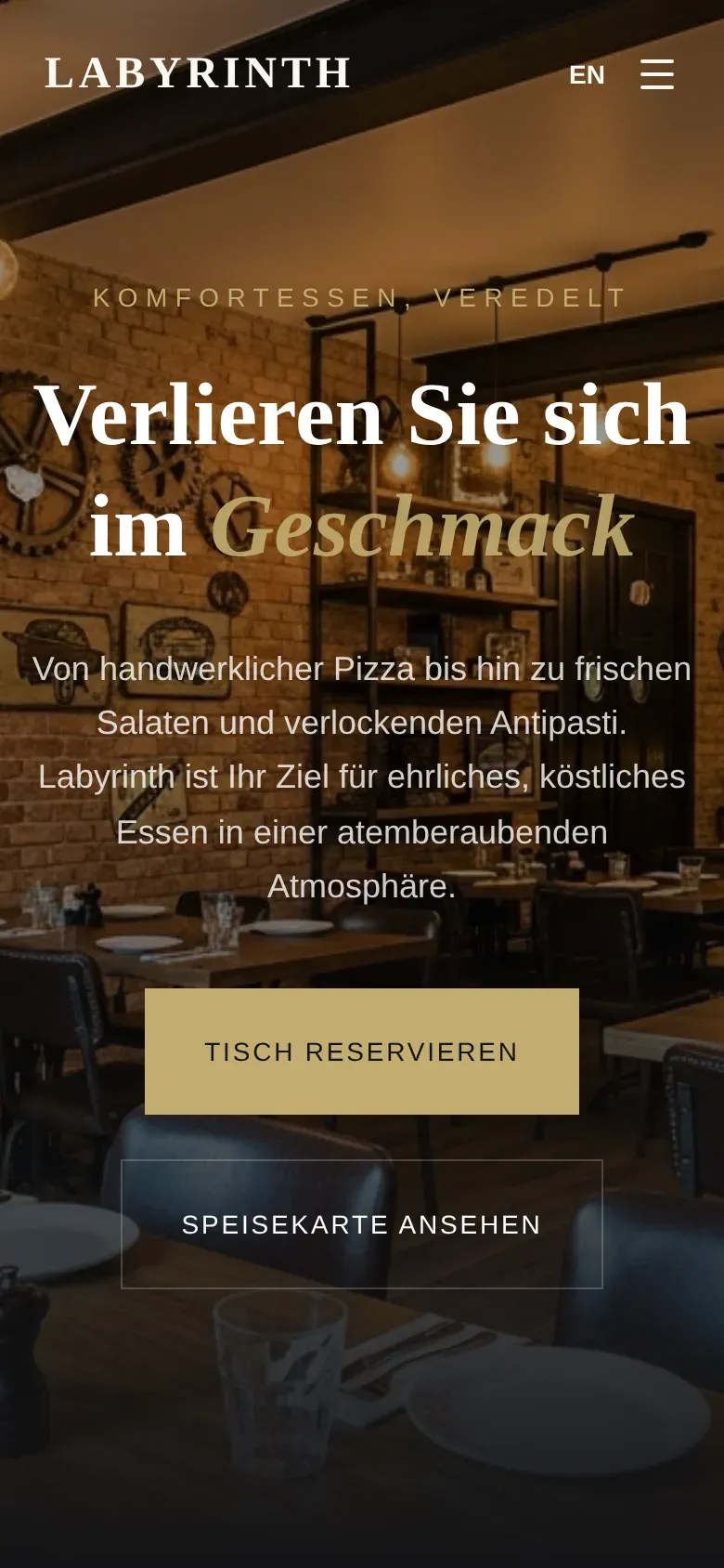 Labyrinth Restaurant website on a phone
