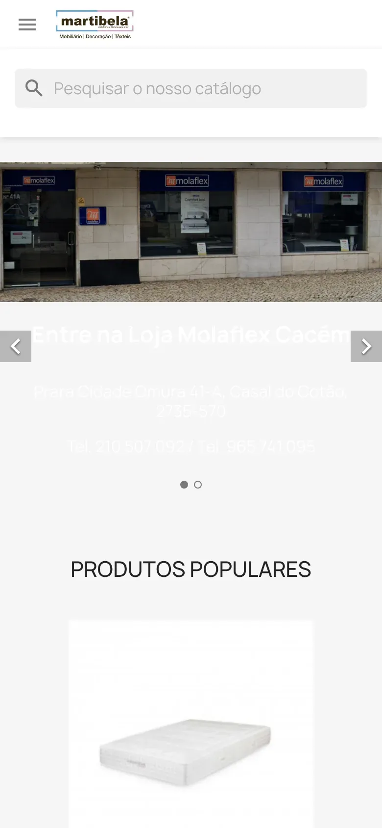 Martibela, Mobiliário e Decoração website on a phone
