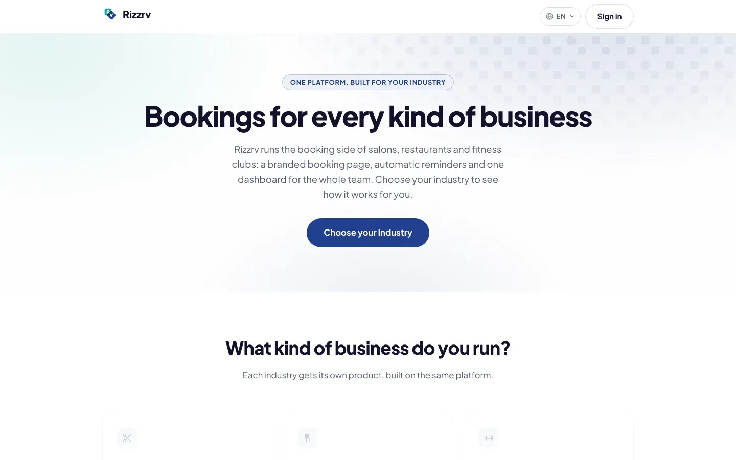 Rizzrv website, desktop view